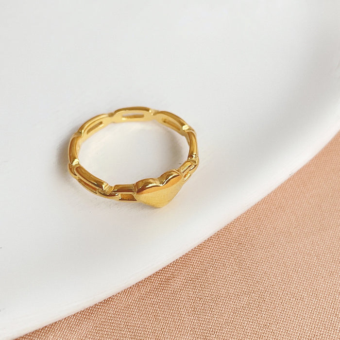 Wholesale non-fading stainless steel and titanium steel gold-plated heart-shaped geometric openwork rings - wallojewerly 