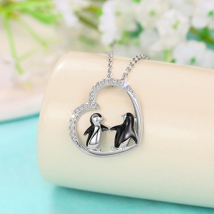Heart-shaped penguin pendant creative hand in hand girlfriend necklace