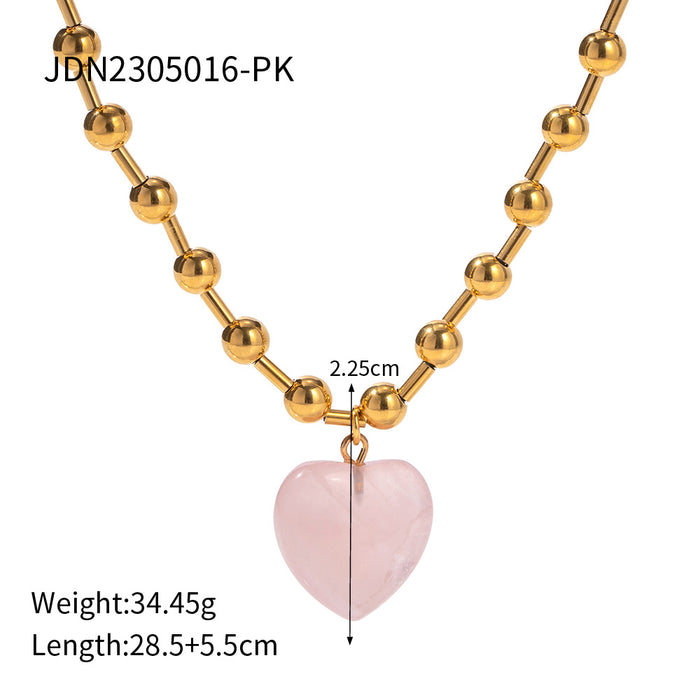 18K Gold-Plated Stainless Steel Necklace with Transparent Glass Heart Pendant - Trendy Women's Jewelry