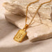 Stainless Steel Gold Plated Square Medal Embossed Angel Necklace - wallojewerly 