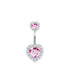 Pink Stainless Steel Zircon Double Heart Curved Barbells for Navel - wallojewerly 