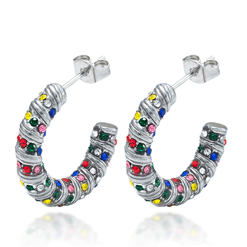 Multi-layer titanium steel earrings trend 18K gold irregular style - wallojewerly 