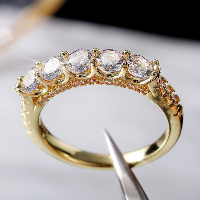 Gold-plated single-row diamond zircon ring anniversary celebration light luxury style ring