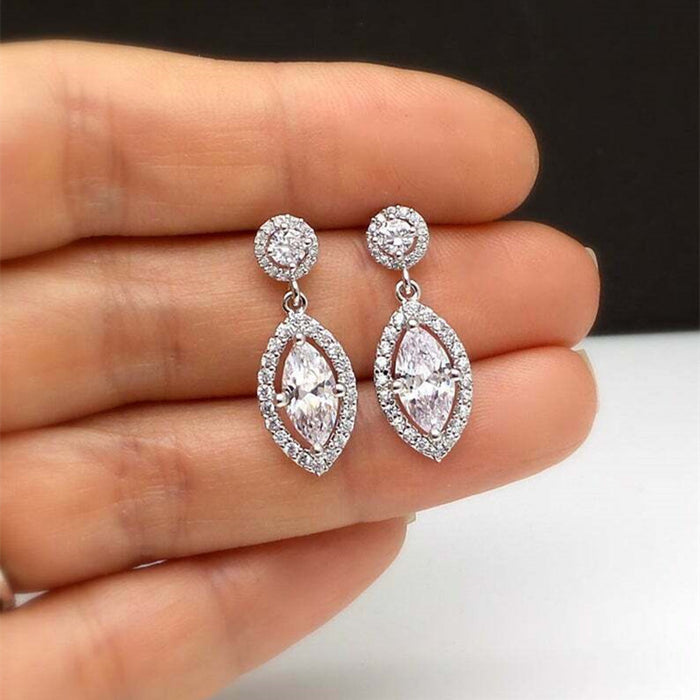 Lujosos pendientes con incrustaciones de circonitas en forma de marquesa, elegantes pendientes estilo viajero