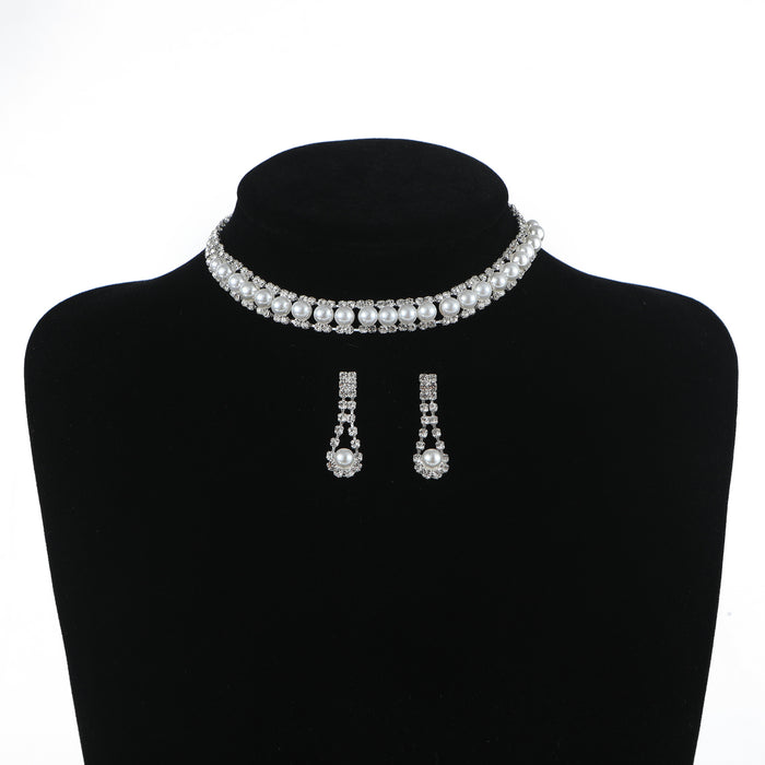 Pearl and Rhinestone Necklace Set - Elegant Jewelry for Evening Gowns and Parties