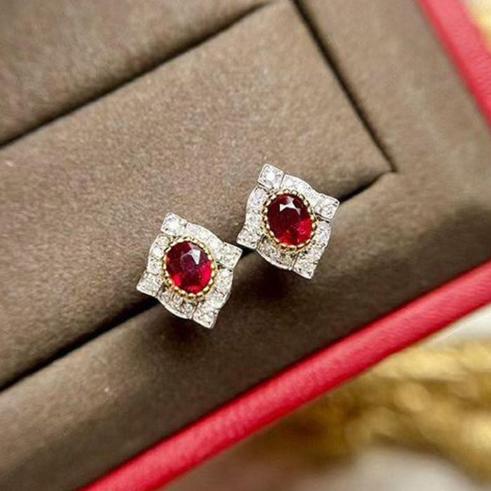 Palace Retro Red Corundum Zircon Earring Gift