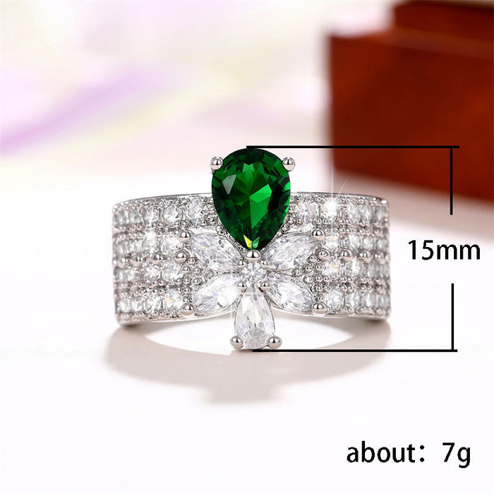 Luxury teardrop zircon ring inlaid with pear-shaped flowers ring fashion live broadcast hot item