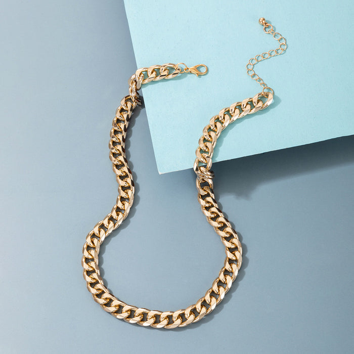 Minimalist Metal Chain Necklace with Geometric Hollow Design