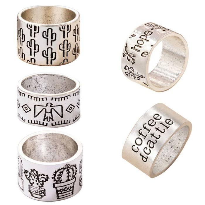 Totem letter cactus hip hop ring