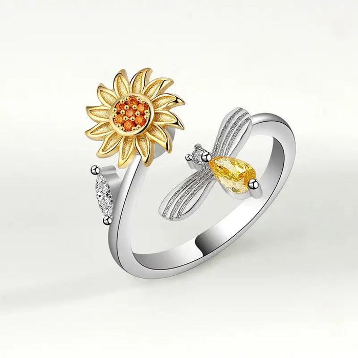 adjustable opening ring bee collecting honey flower ring