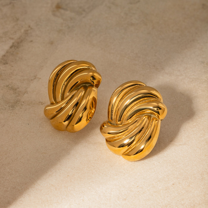 18K Gold Plated Stainless Steel Twisted Rope Earrings - High-End Fashion Jewelry