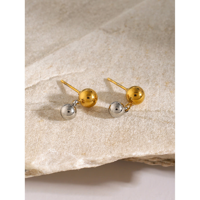 18K Gold Plated Stainless Steel Two-Tone Round Bead Earrings - Geometric Fashion Jewelry