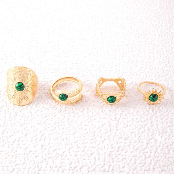 Vintage Turquoise Snake Eye Ring Set – Creative Sunflower Rings, 5-Piece Collection