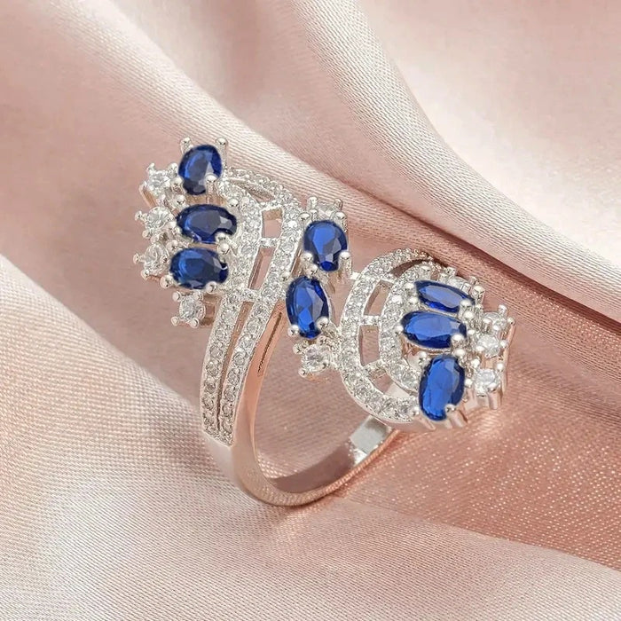 American version of luxury ring exaggerated net red zircon ring Korean version of petal couple ring