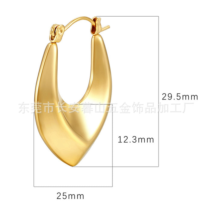 Pointed oval earrings, versatile 18K gold-plated women's simple earrings