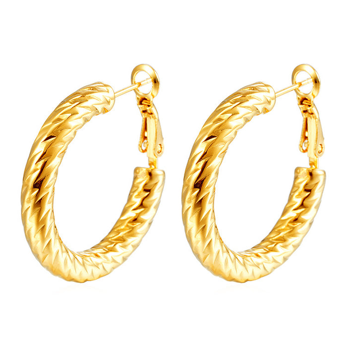 Pendientes grandes huecos en forma de C Pendientes estilo Hong Kong oro 18K