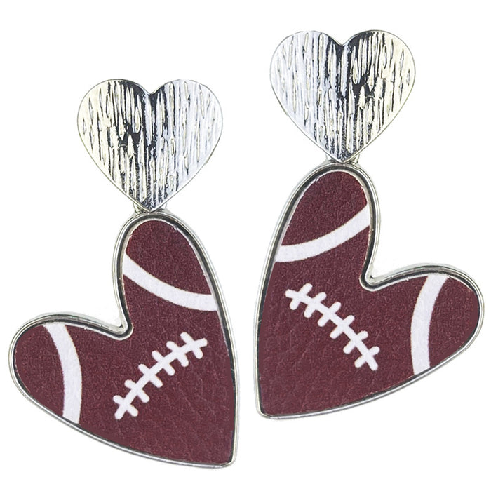 Cheerleader Leather Earrings with Football Heart and Multicolor Design