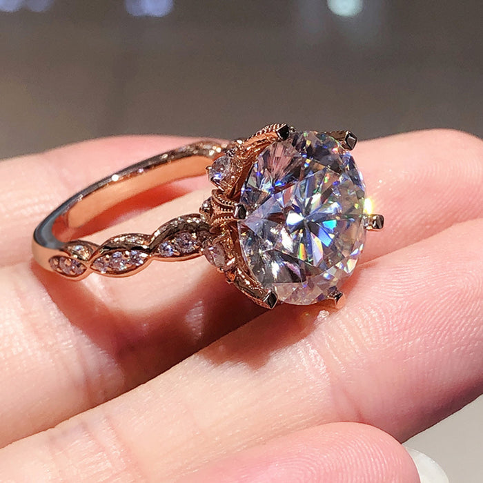 Rose gold plated flower zircon ring fashion engagement ring