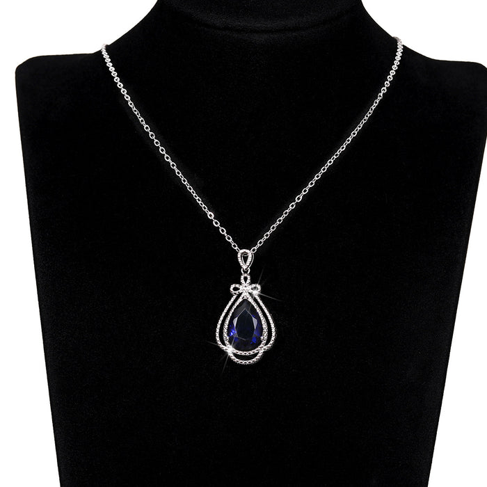Imitation Sapphire Mermaid Tears Pendant Necklace Pear-shaped Water Drop Necklace