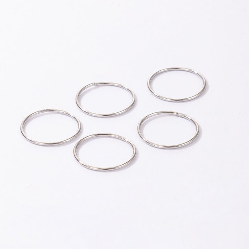 Korean niche design alloy plain ring thin ring five-piece set geometric stacking joint combination