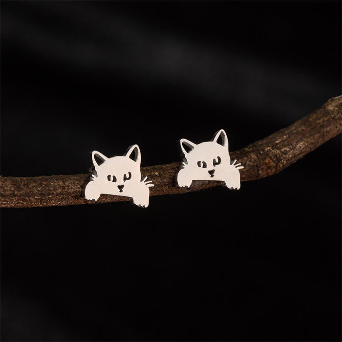 Pet Cat Stainless Steel Stud Earrings - Cute and Playful Animal Jewelry for Everyday Wear