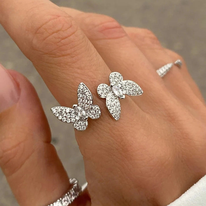 Women's butterfly opening adjustable ring