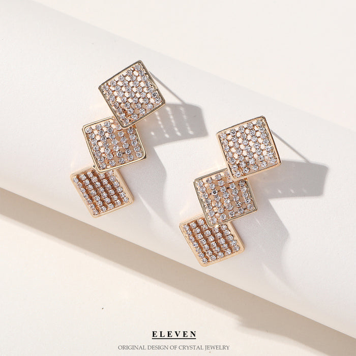 Korean Princess Square Rhinestone Earrings - Cute and Simple Jewelry for Women