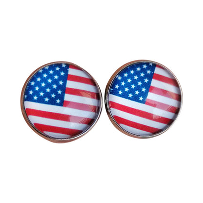 Vintage Glass American Flag Sports Earrings with Baseball, Softball, and Volleyball Designs