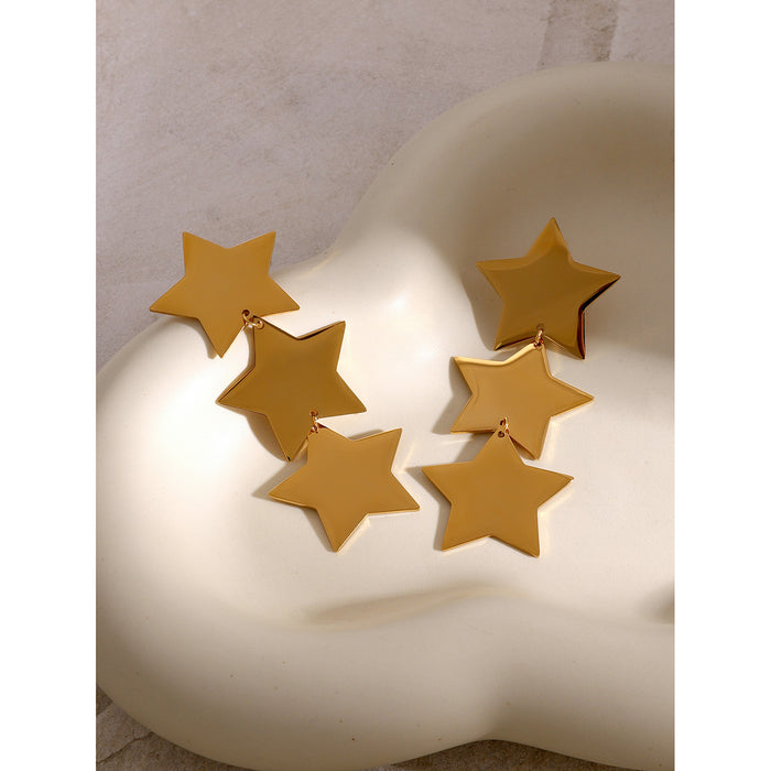 High-End 18K Gold Stainless Steel Triple Layer Star Earrings - Minimalist Titanium Steel Jewelry