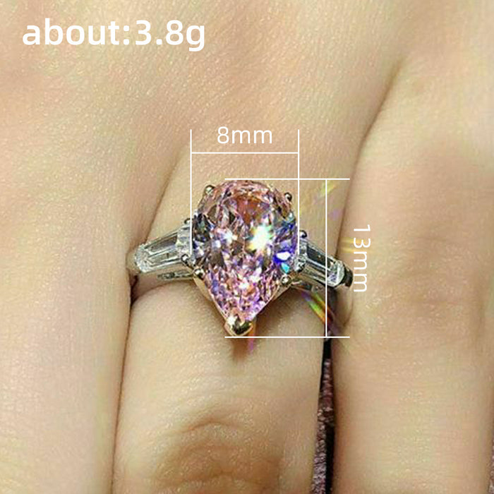 Anillo de boda de alta gama con circonita en forma de pera y lágrima rosa