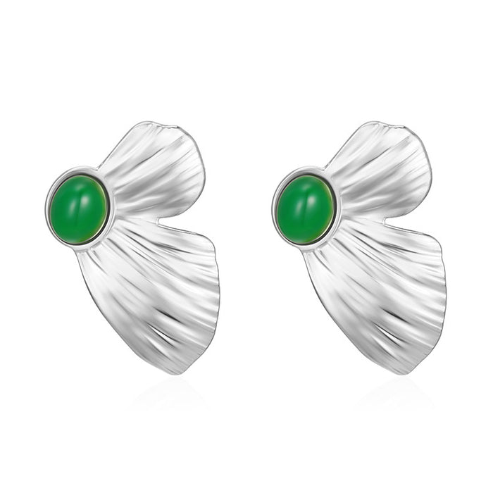 emerald green stone butterfly wings earrings electroplated titanium steel natural color retention design