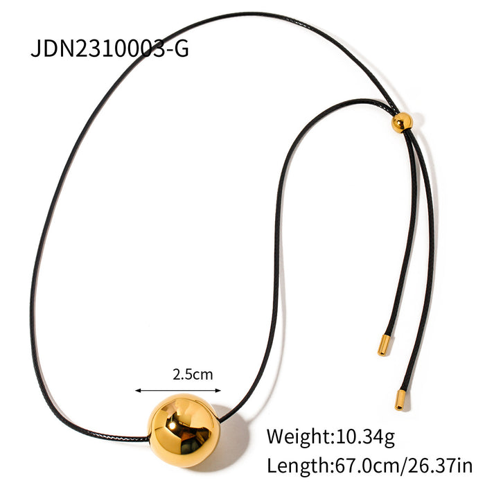 16K Gold-Plated Stainless Steel Rope Chain Necklace with Round Ball Pendant