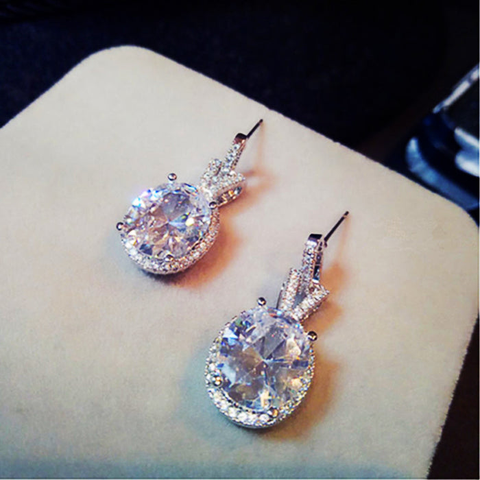 Pendientes de diamantes con circonitas ovaladas para mujer, pendientes de compromiso