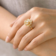 Wholesale copper micro-painted zircon flower rotating open ring - wallojewerly 