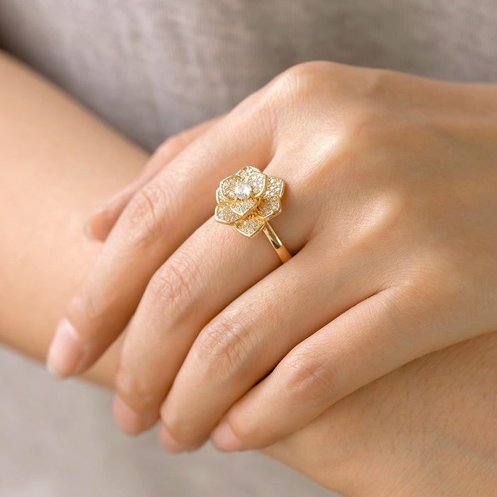 Wholesale copper micro-painted zircon flower rotating open ring