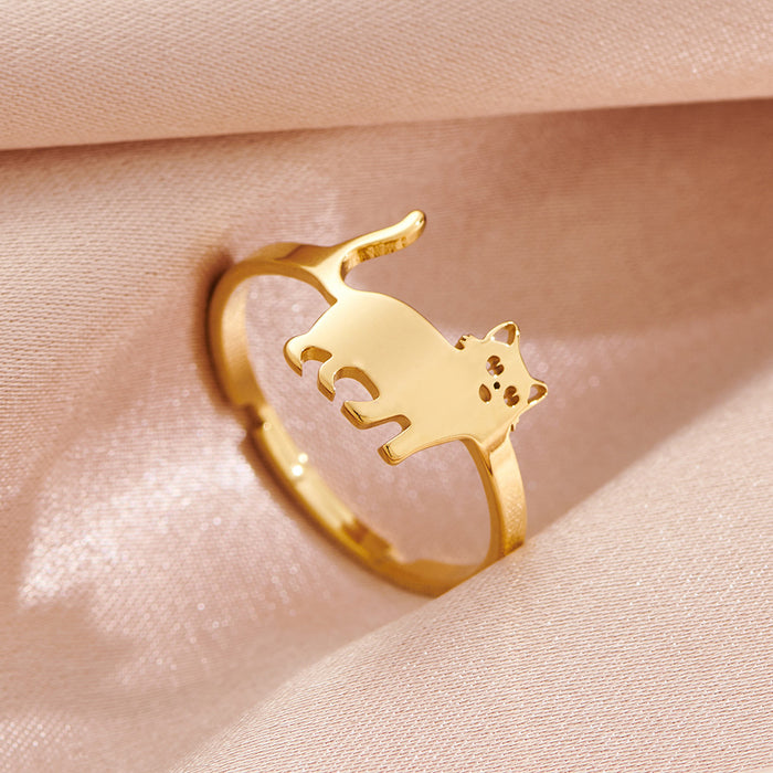 Cartoon funny cat ring, niche childlike open ring wholesale