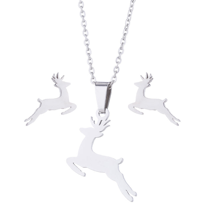 Christmas earrings and necklace sets, European and American ins fashion running deer small animal jewelry wholesale