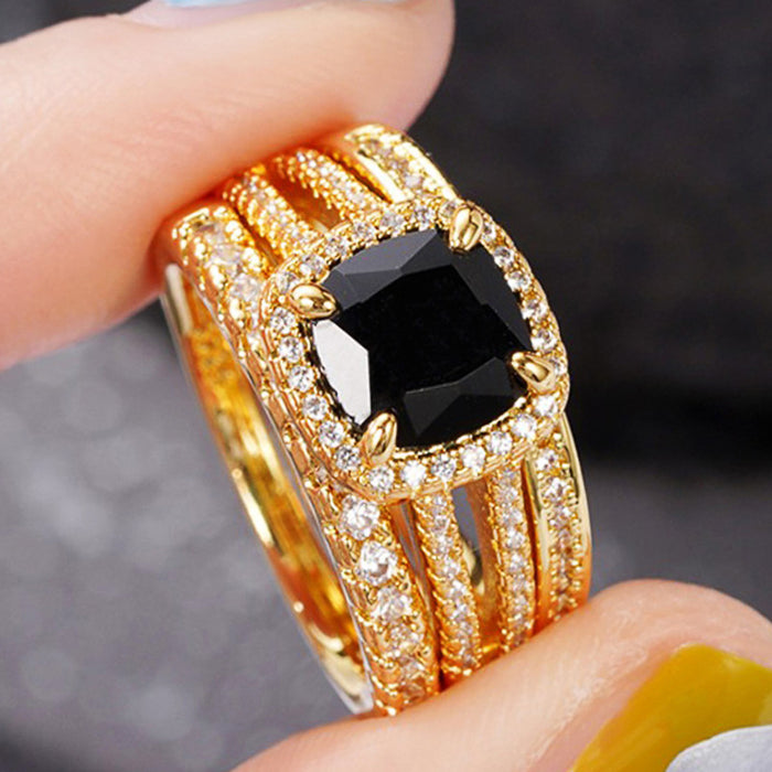 Retro square three-set ring for men and women, French luxury live ring set