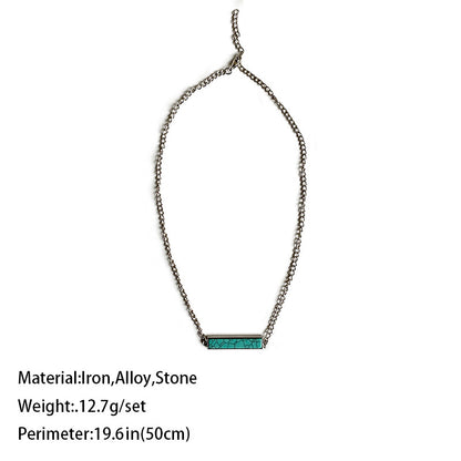 Minimalist Western Cowboy Necklace with Geometric Turquoise Pendant