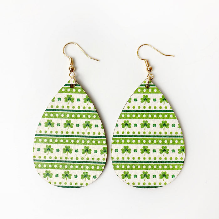 St. Patrick's Day Wooden Earrings with Green Polka Dot and Striped Plaid