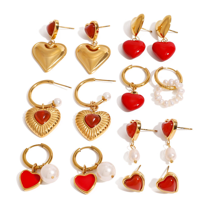 Stainless steel oil drop heart earrings pearl earrings