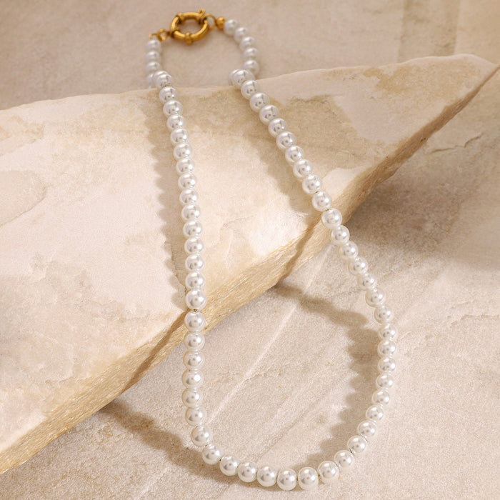 Stainless steel pearl necklace retro French lady temperament clavicle chain foreign trade jewelry