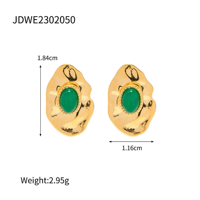 High-End 18K Gold Plated Asymmetric Geometric Emerald Earrings - INS Style Fashion Jewelry