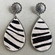 Western Animal Print Leather Earrings with Bohemian Style and Pumpkin Flower Design - wallojewerly 