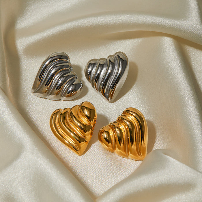 18K Gold Plated Stainless Steel Wavy Heart Earrings - High-End Design Jewelry