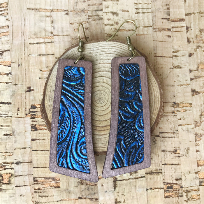 Wooden Blue Wave Earrings