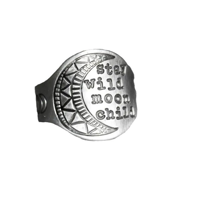 Anillo unisex indio estilo plata tailandesa con forma de luna tallada en forma de disco