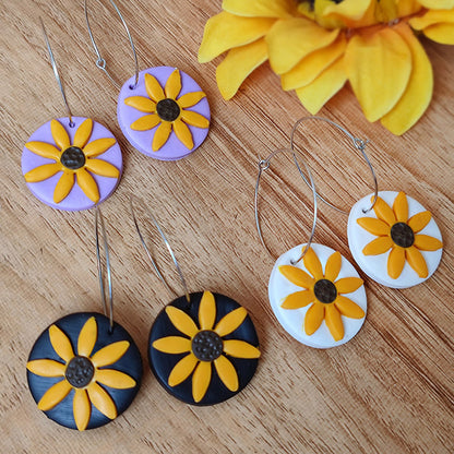 Handmade Sunflower Clay Earrings - Spring/Summer Vacation Style Jewelry