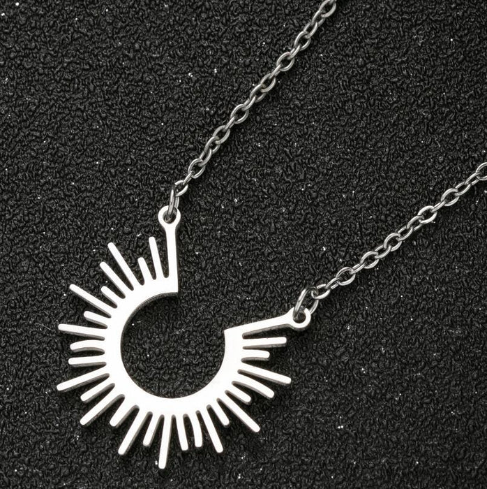 Geometric semicircle sunflower pendant necklace, cross-border niche design, simple and fashionable summer accessories