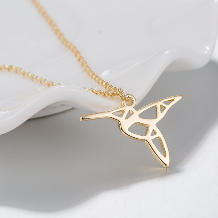 Origami hummingbird pendant necklace, niche design creative simple stainless steel animal accessories cross-border wholesale